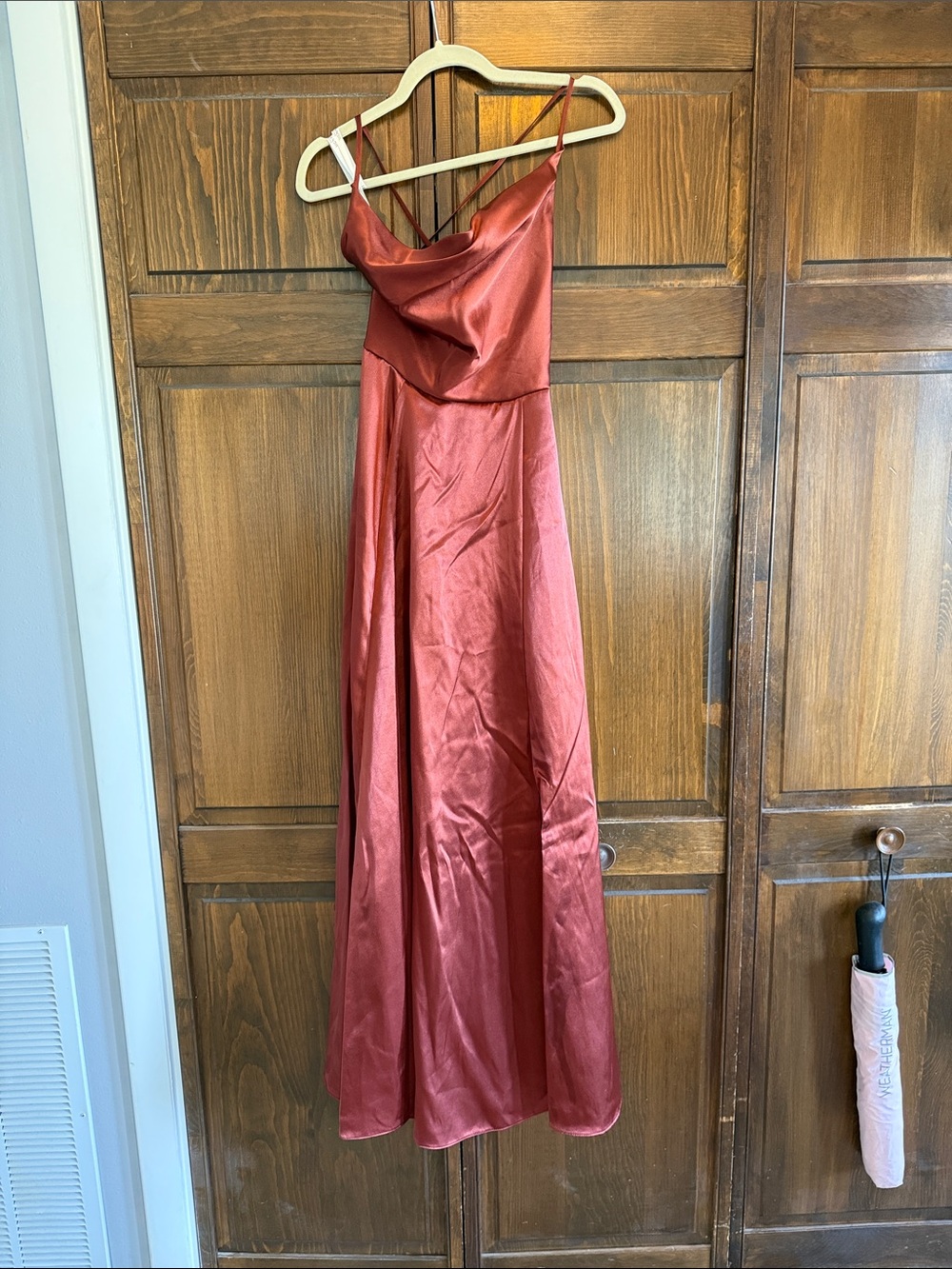 Rust Cowl Neck Maxi Dress with Spaghetti Straps